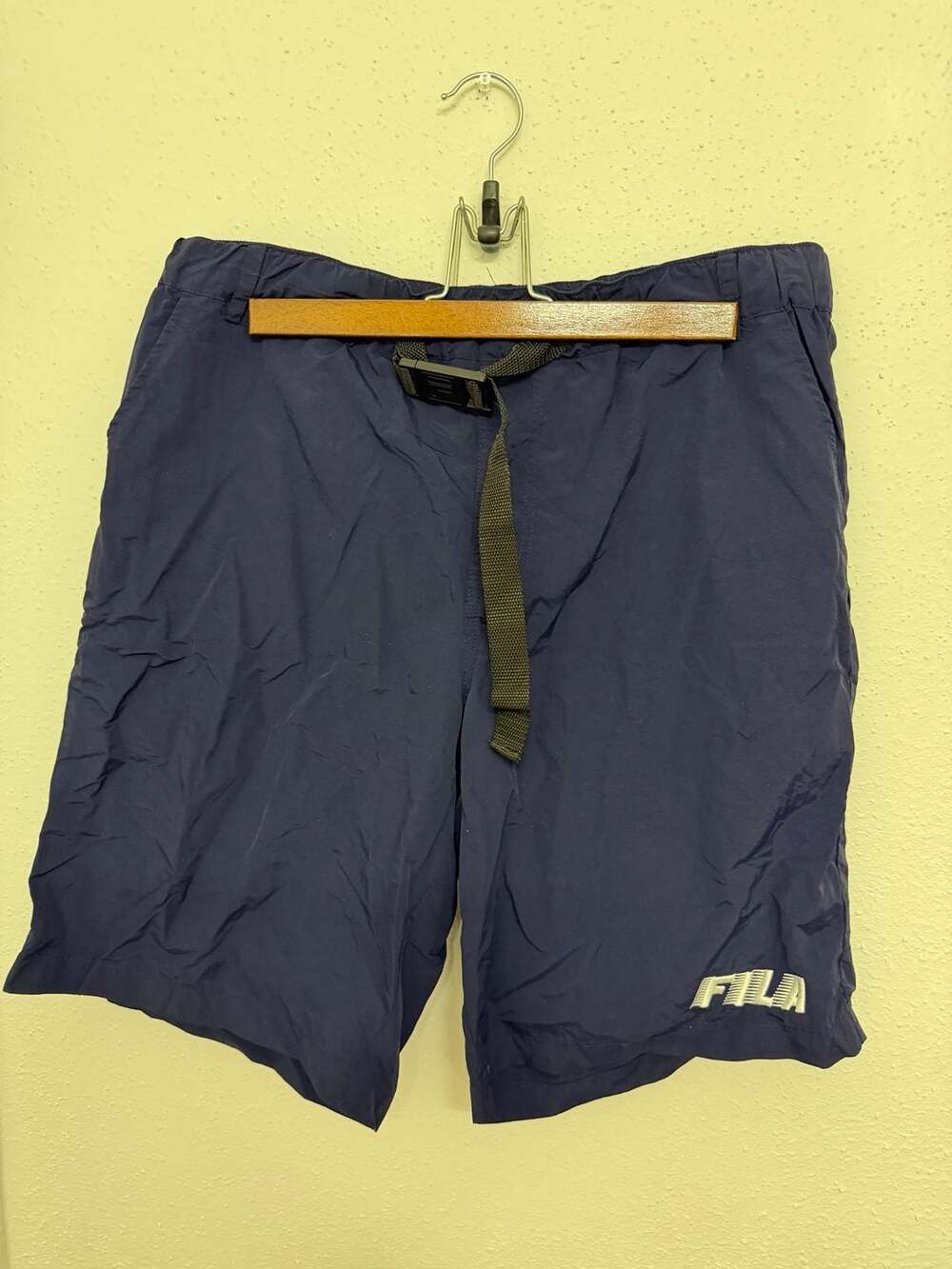 Fila Nylon Belted Athletic Shorts Navy Blue Size XL